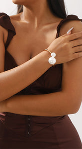 Pearl Adjustable Bangle Bracelet - Gold